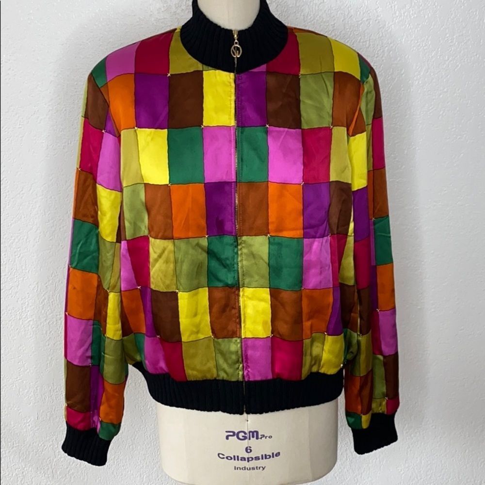 Vintage ST. JOHN multicolor silk bomber jacket M